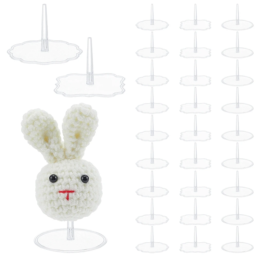 30 Packs 3 Styles Crochet Stand Plastic Miniature Display Stand Crochet Emotional Support Stands Transparent Holder