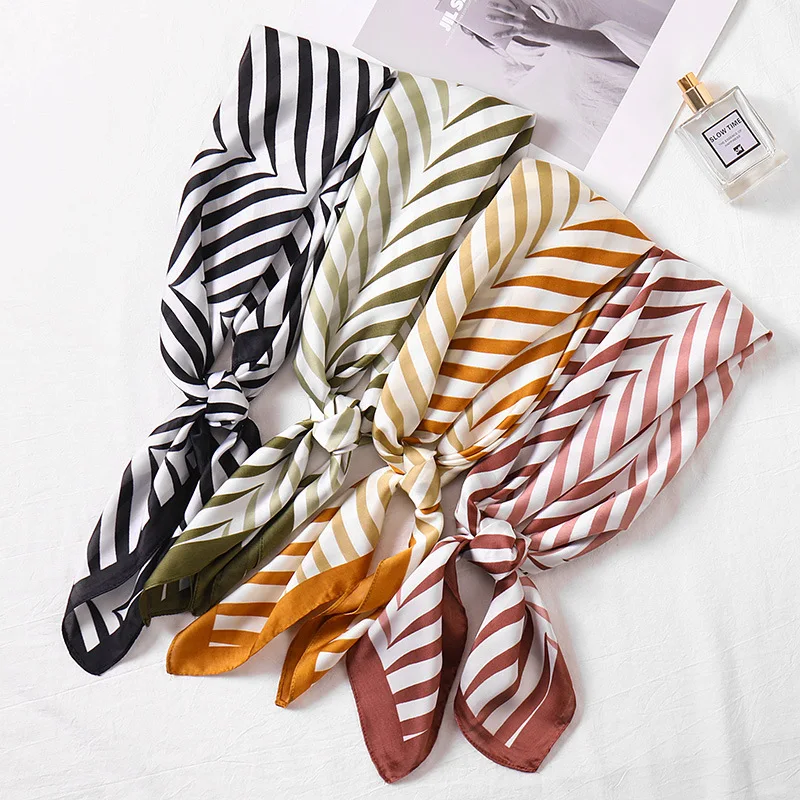 Han Fan leaf stripes simulation silk small square scarf silk scarf female all-match spring and autumn accessories small scarf