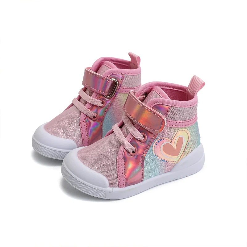 2024 Kids Canvas Shoes Autumn Spring Girls love Rainbow High-top Shoes Children Cute Princess shoes Kids Glitter Walking Shoes