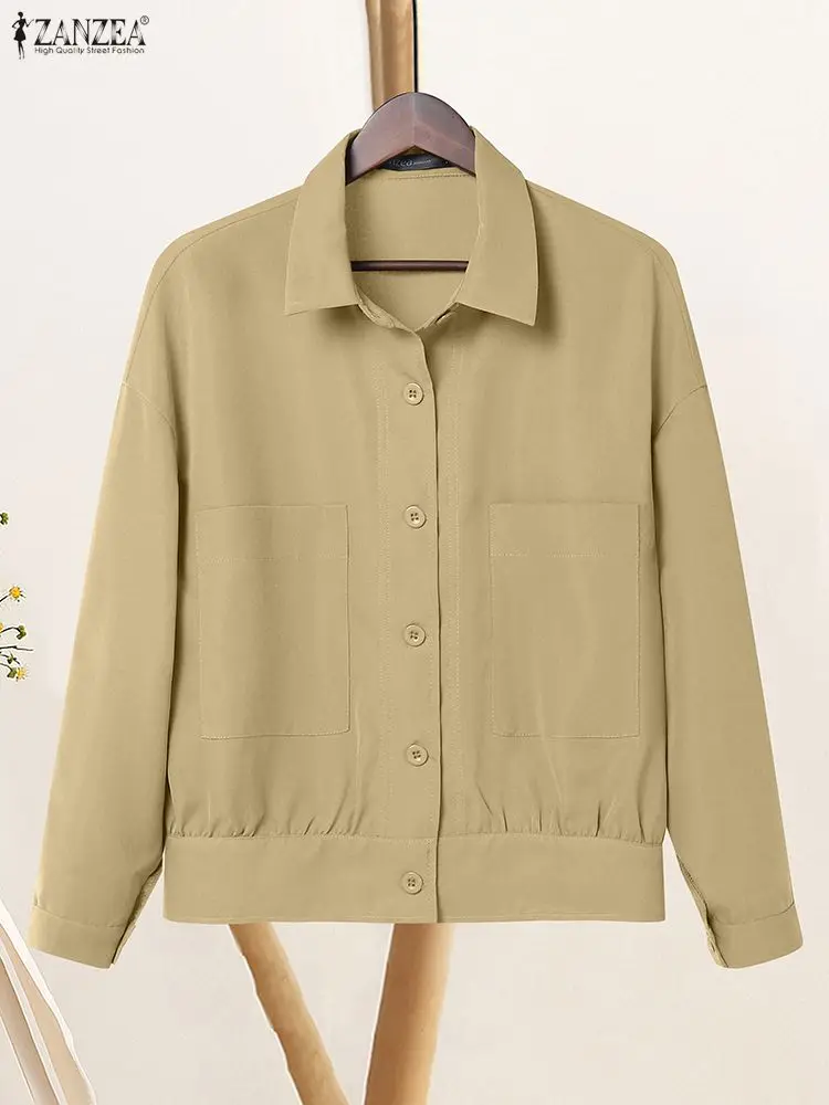 

ZANZEA Women Autumn Blouse Stylish Long Sleeve Shirt Solid Thin Cardigan Buttons Blusas Female Jackets Coats Casual OL Work Tops