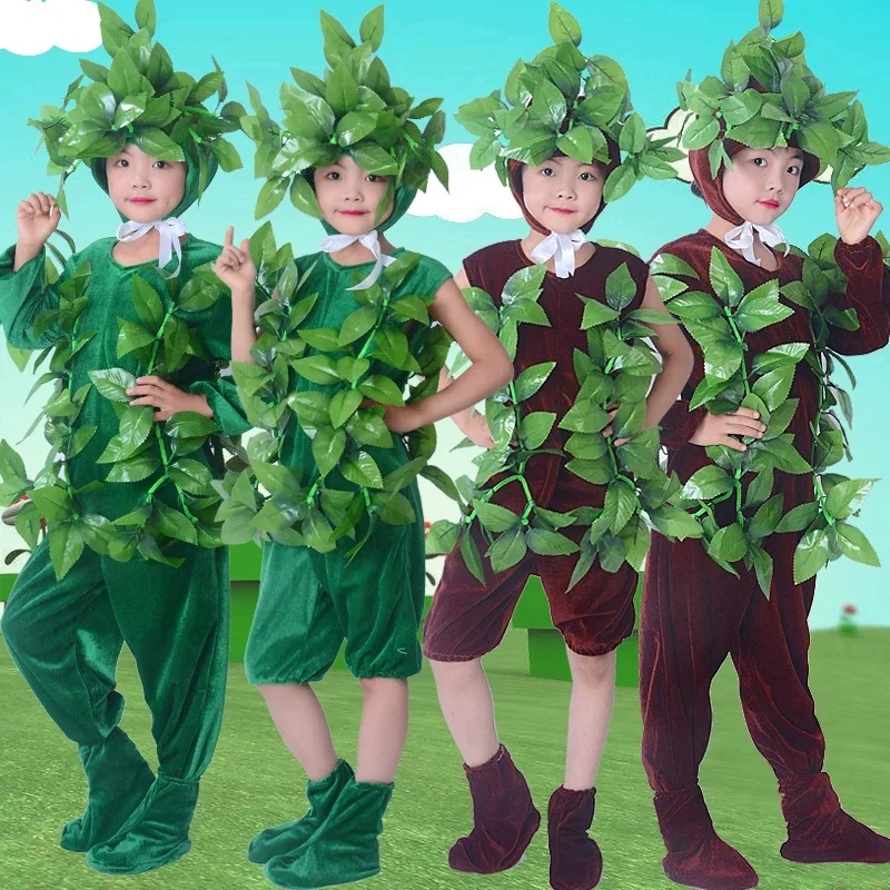 

Drama Trees Grasses Green Forest Hunters Plants flower Dance Costume Girls Boy Children Stage Wear Festival Celebration