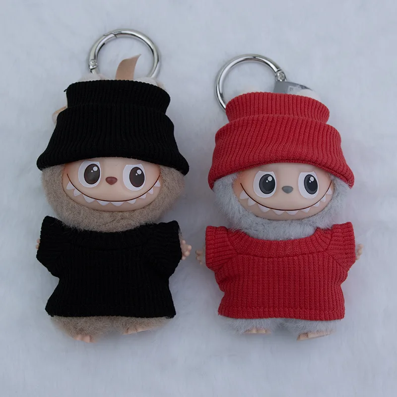 

Многоцветный вязаный комплект Mini Labubu 4-го поколения, красный, белый, черный, розовый свитер и шапка для виниловой куклы 10 см (только одежда)