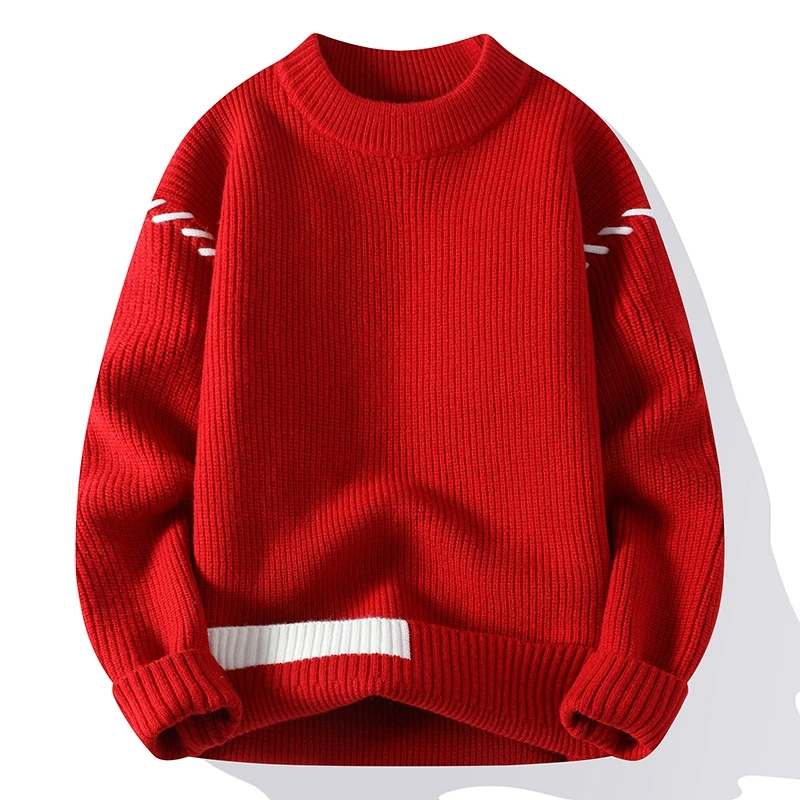 Autumn Winter Men\'s Sweater Warm Knit Pullovers Fashion Loose Knitted Sweaters Men Youthful Vitality Patchwork Casual Pullovers