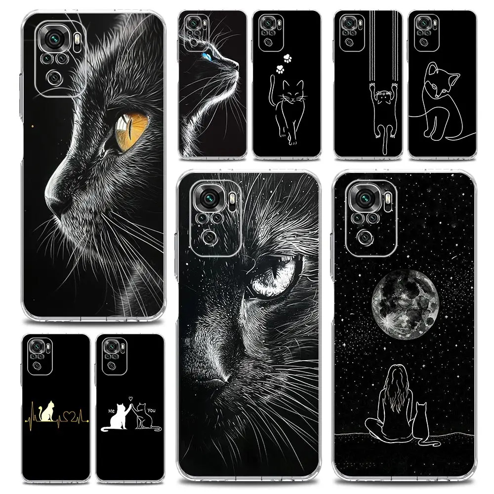Чехол для телефона Xiaomi Redmi Note 15 14 13 12 4G 10 11 Pro Plus 5G 14C 13C 12C 10C, прозрачный, мягкий, из ТПУ, с рисунком кошек, черный