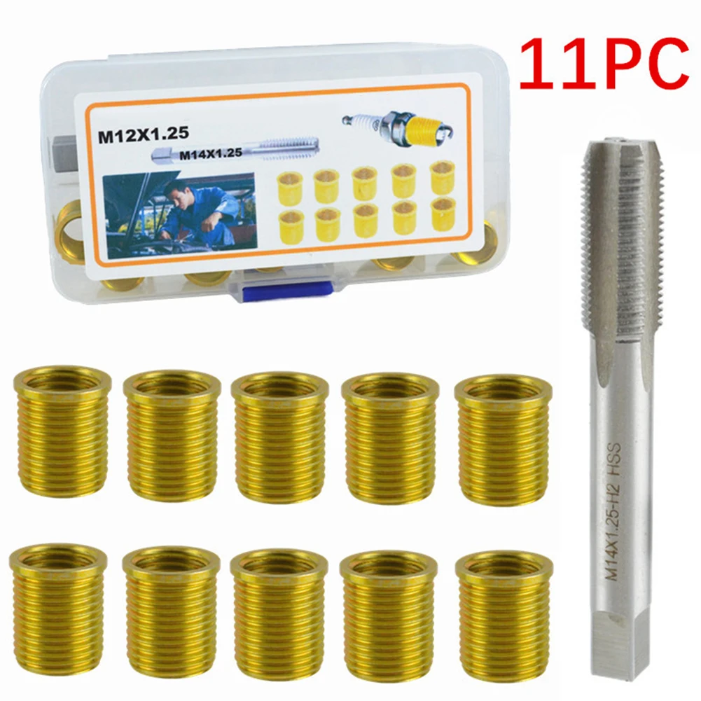 

11pcs Thread Hole Repair Tools For M12 X 1.25 Inserts & For M14 X 1.25 Tap For Gasoline Engines Generators Diesel Engines