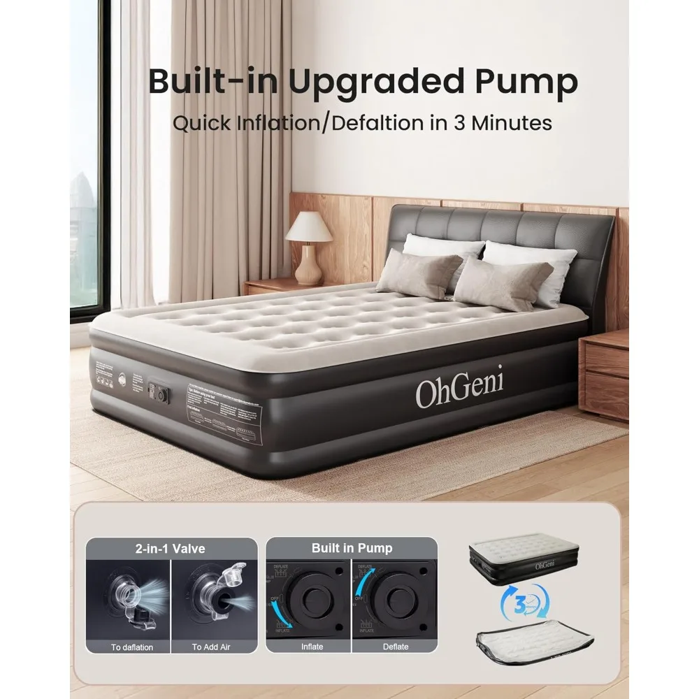 

Upgraded Queen Air Mattress with Built in Pump, 18 Raised Comfort Inflatable Mattress, Quiet Surface Portable Blow Up Mattress