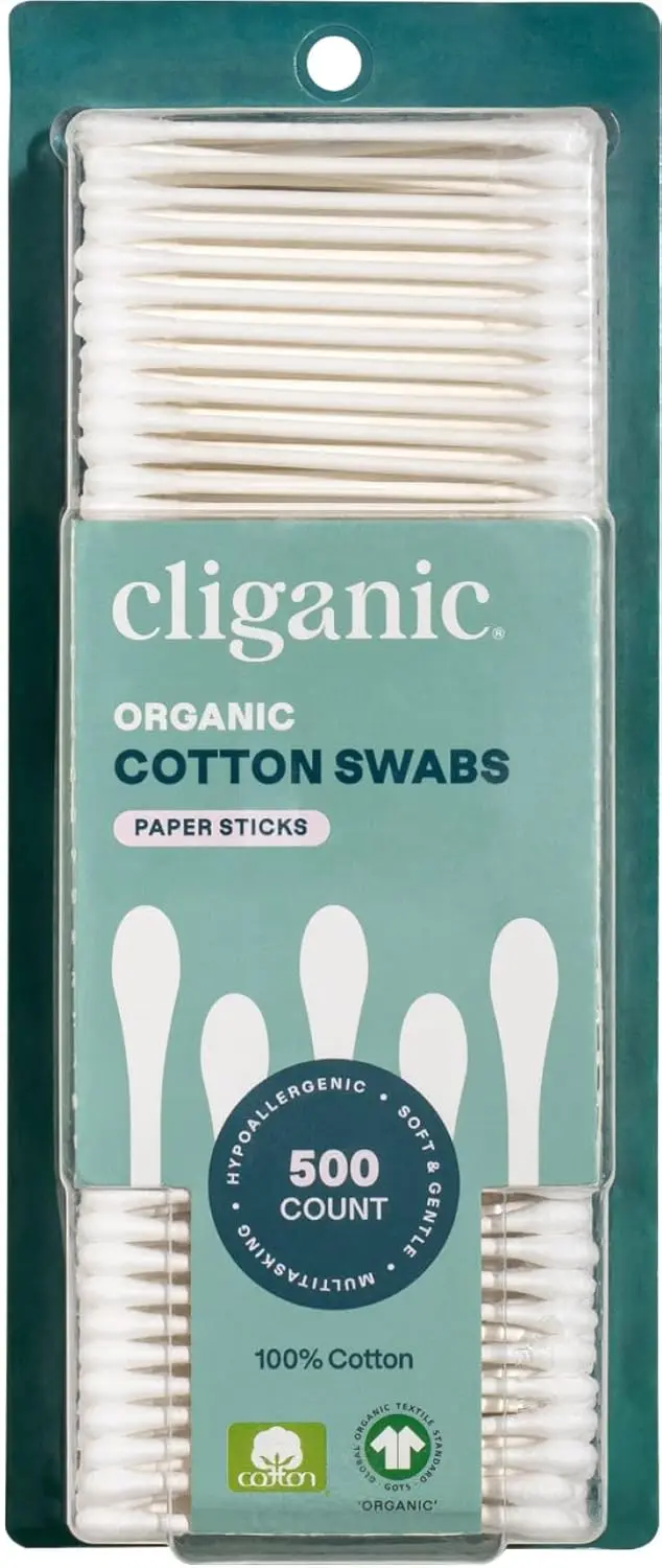 

500 Organic Cotton Swabs, 100% Pure Natural, Chlorine-Free, Hypoallergenic, Soft & Gentle