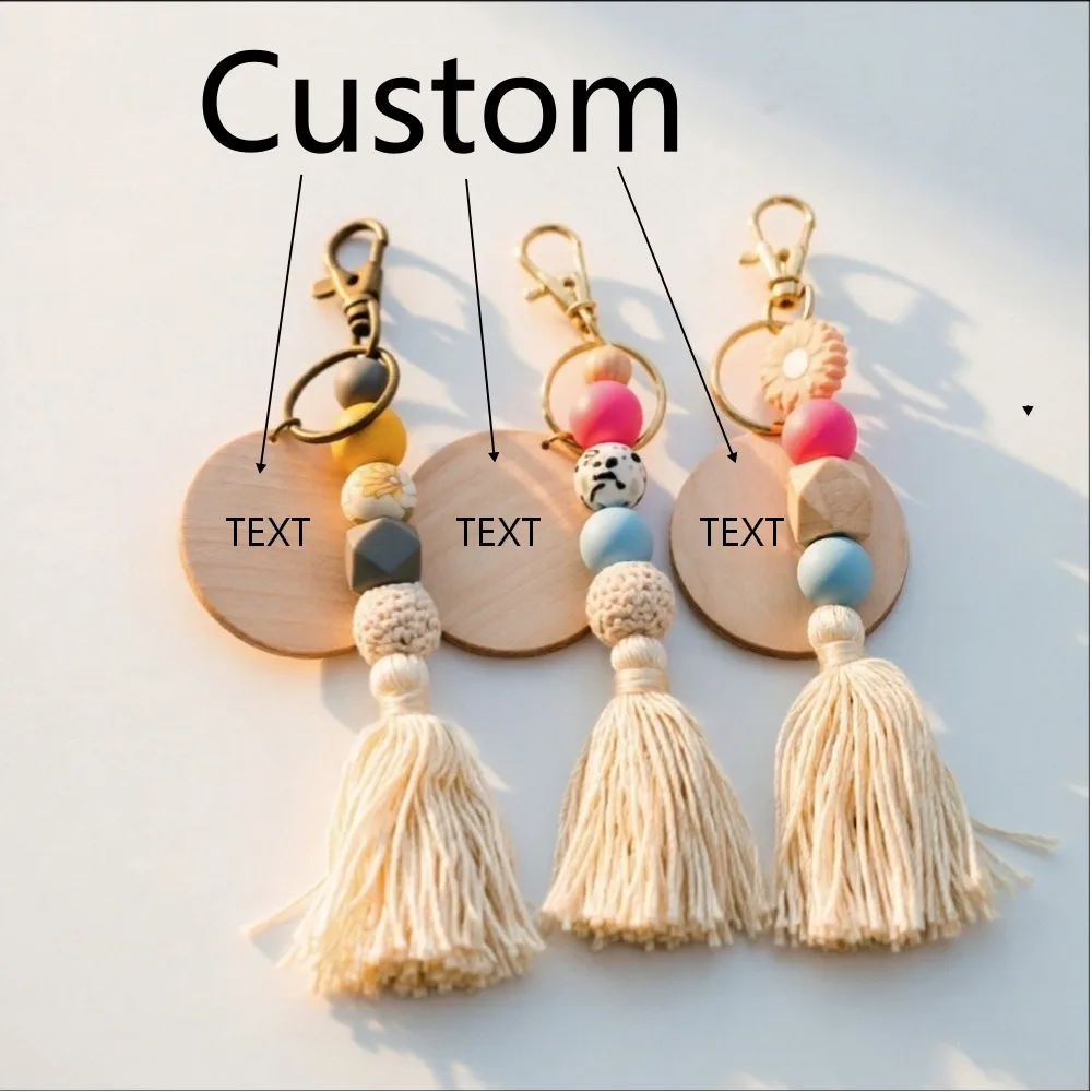 

Custom Scandinavian Rotundity Wood Keychain Kawayi Pendant Keyring Camping Company Package Day Wholesale Chain Car Souvenir Gift
