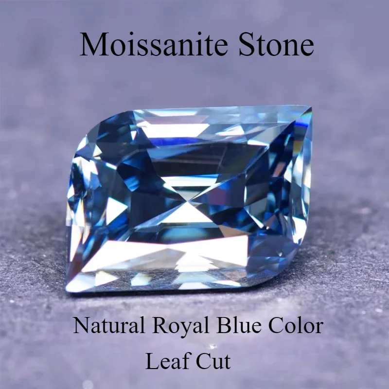 Moissanite Stone Natural Royal Blue Color Leaf Cut Charms Gemstone DIY Ring Necklace Earrings Main Materials with Certificate