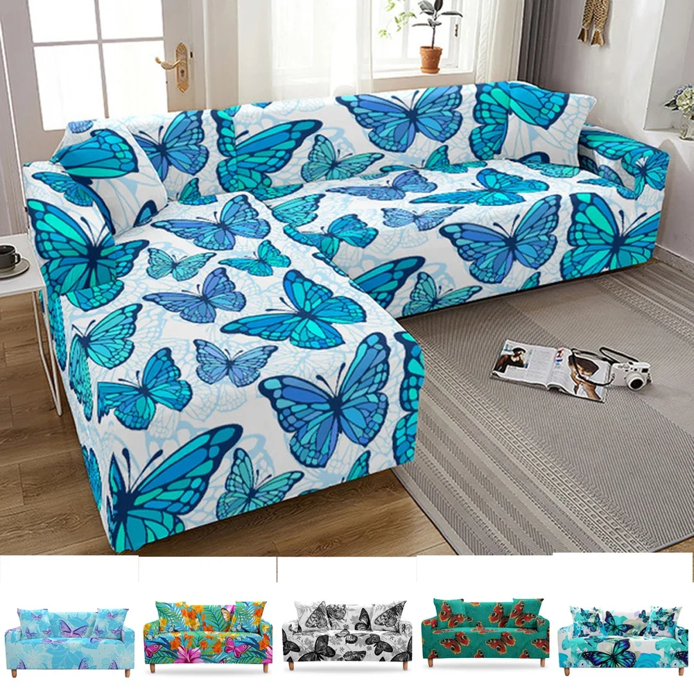 Butterfly Printing Elastic Sofa Cover for Living Room Home Decor All Inclusive L Shaped Cover Armchairs Cushion Cover Funda Sofa