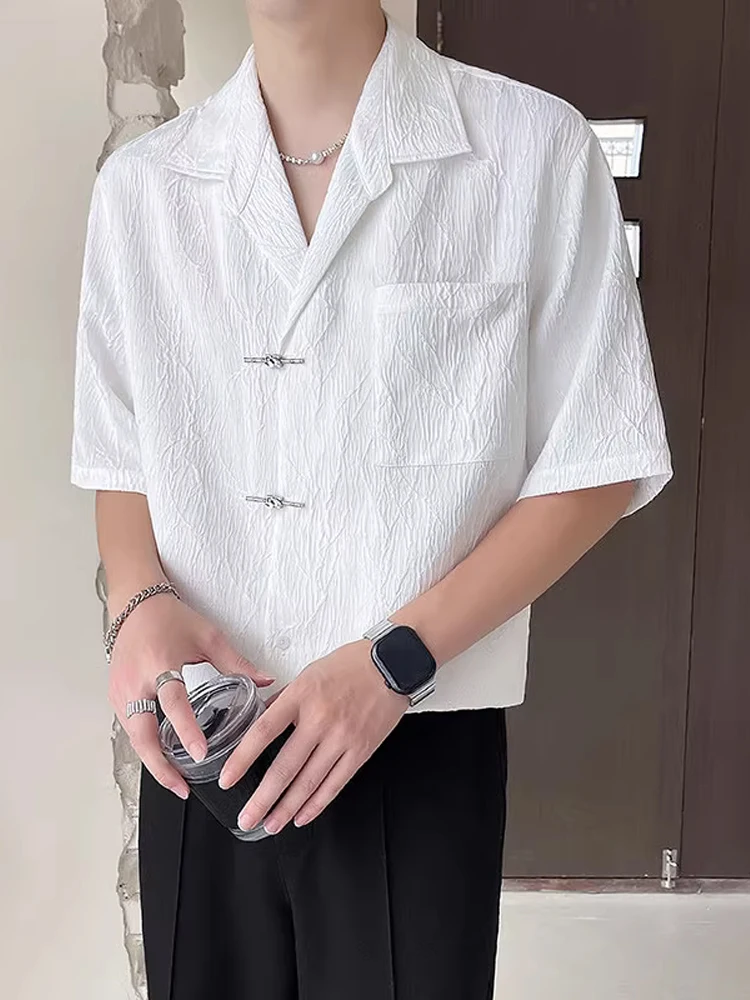 

Ice Silk Cuban Collar ort Sve irt Men's Faion High End Feeling Wrinkle Texture New Chinese Sle Lightweight Nationa...