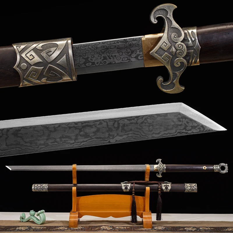 Kwaliteit Chinese Tang Battle Swords Damascus Steel Blade Handgemaakte Full Size Ebbenhout Saya Kongfu Catana