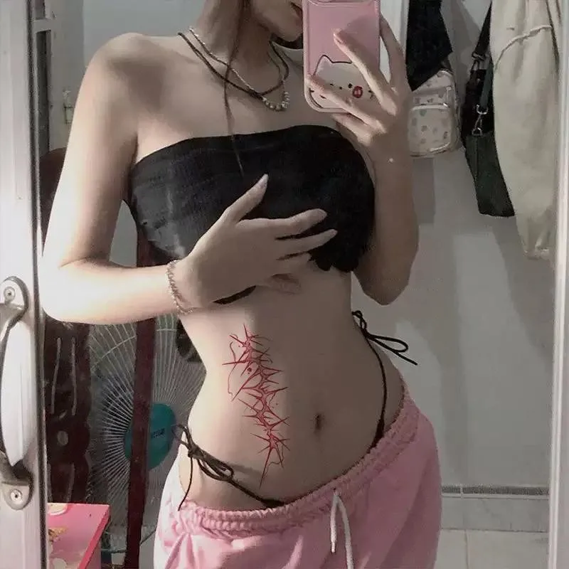 Schulter Dorn Tattoo Aufkleber Halloween Cosplay Punk Fake Tattoo für Frau Mann Schlüsselbein Tatuajes Temporales Faux Tatouage Femme – Detail 5