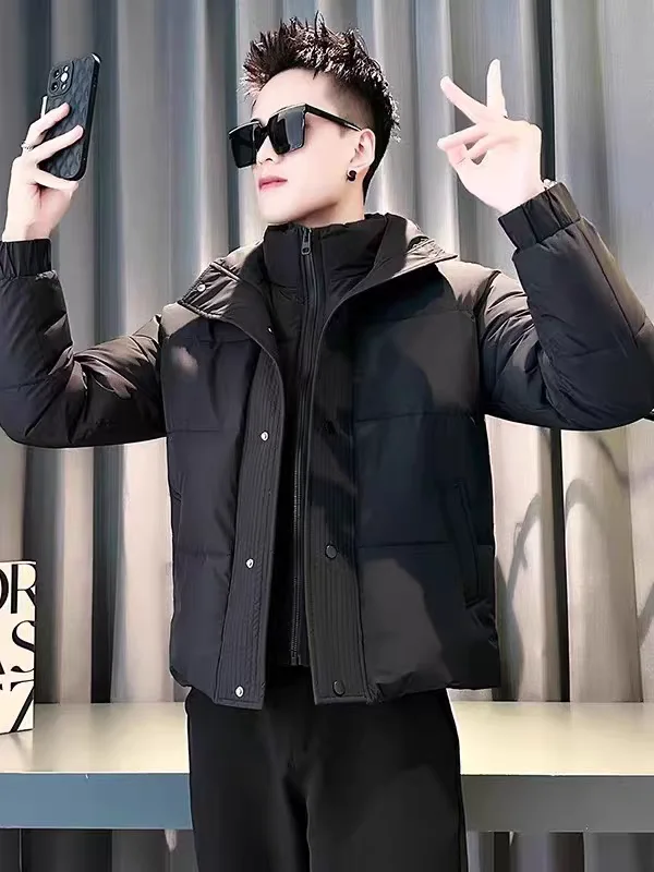 

New Winter Thickened Warm Stand Collar Cotton Jacket Fashion Casual Trendy Brand Outerwear Black down Cotton Coat