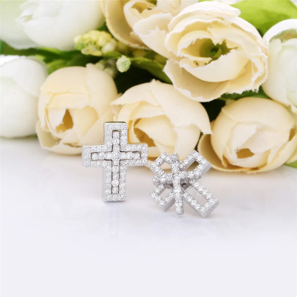 SHADOWHUNTERS 925 فضة الجوف الصليب وأقراط مع واضح تشيكوسلوفاكيا فام Mujer فضة مجوهرات أقراط Teeny #1