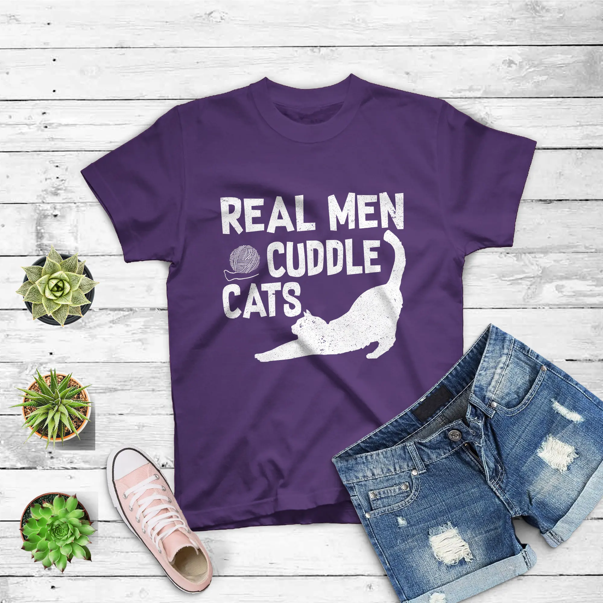 Real Men Cuddle Cats T Shirt Funny Cat People For