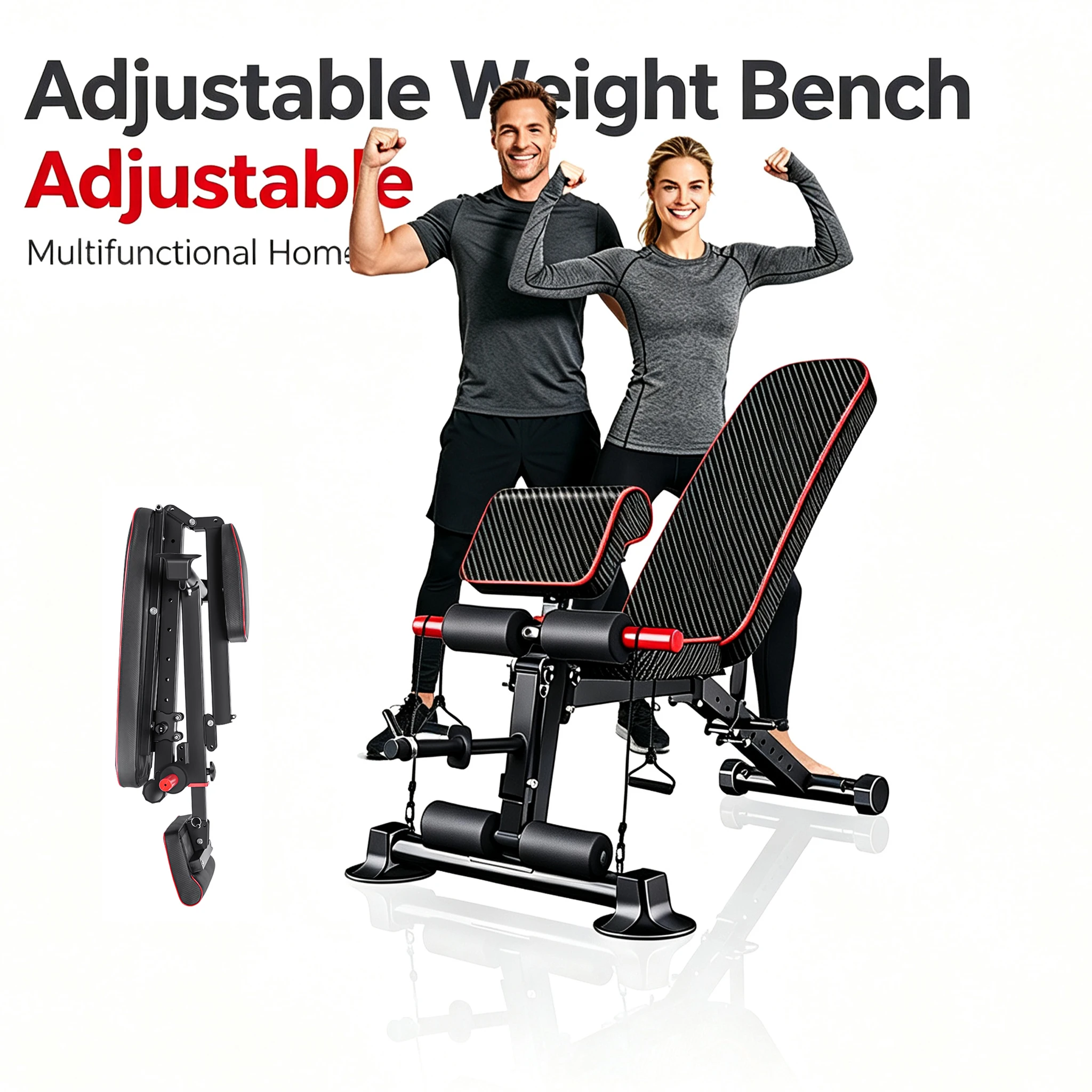Banc de musculation réglable 350 kg, banc de gym pliable 8 positions inclinable/plat/déclinable, entraîneur de jambes et bandes de résistance pour entraînement complet du corps à domicile