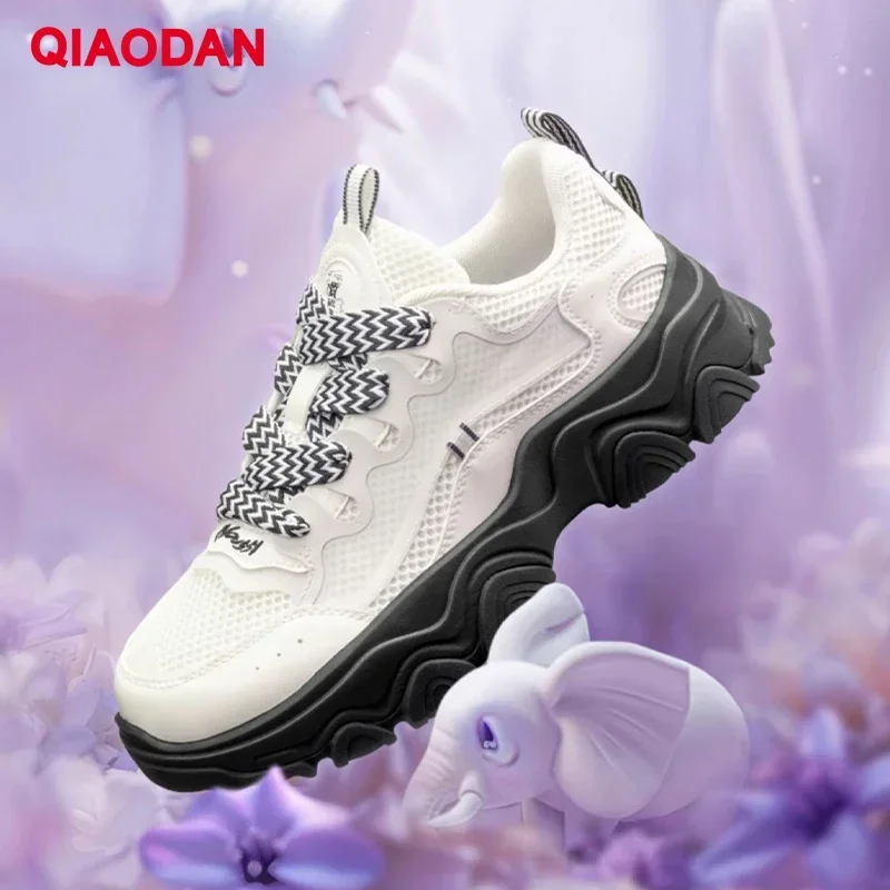 QIAODAN Casual Walking Shoes for Women 2025 Summer New Thick Soled Height Increasing Women's Sneakers Hock-absorbing XM36240385F