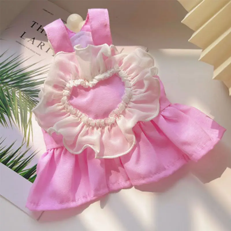 Spring Summer Pet Dog Princess Dress Lace Love Cowboy Strap Dress Towable Cute Skirt  Small-Medium Dogs Clothing