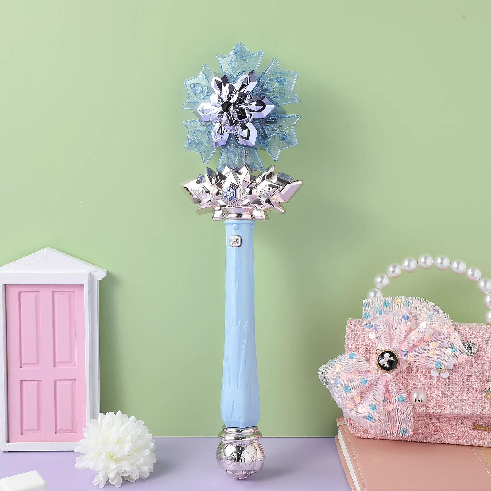 어린이용 눈꽃 요술봉, 음악과 스프레이 기능이 있는 빛나는 공주 눈꽃 요술봉, 코스프레 의상, 요정 빛나는 요술봉 소품, 크리스마스 선물