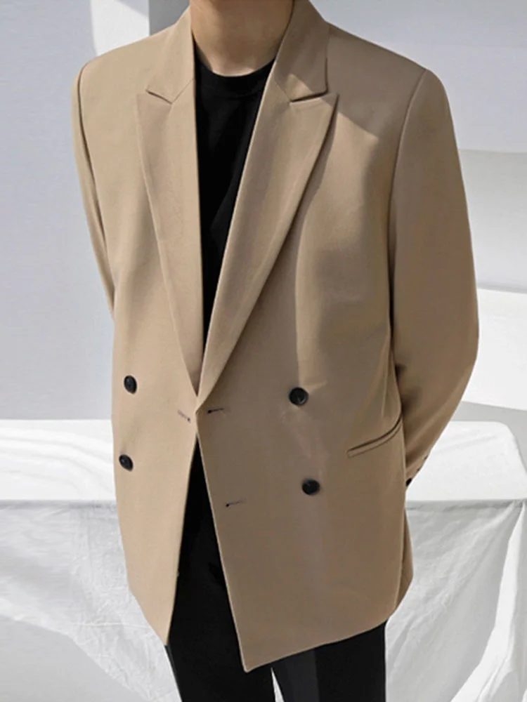 Neck Turn-down Double Breasted Suit Coat Long Sleeve Solid Color Men's New Spring Casual Korean Style Loose Fashion 2A1273