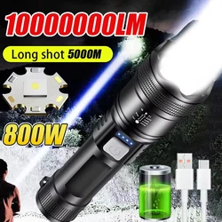 Powerful LED Flashlights 5000LM Ultra Bright Tactical Light Emergency Spotlight Telescopic Zoom Light Built 18650 Battery