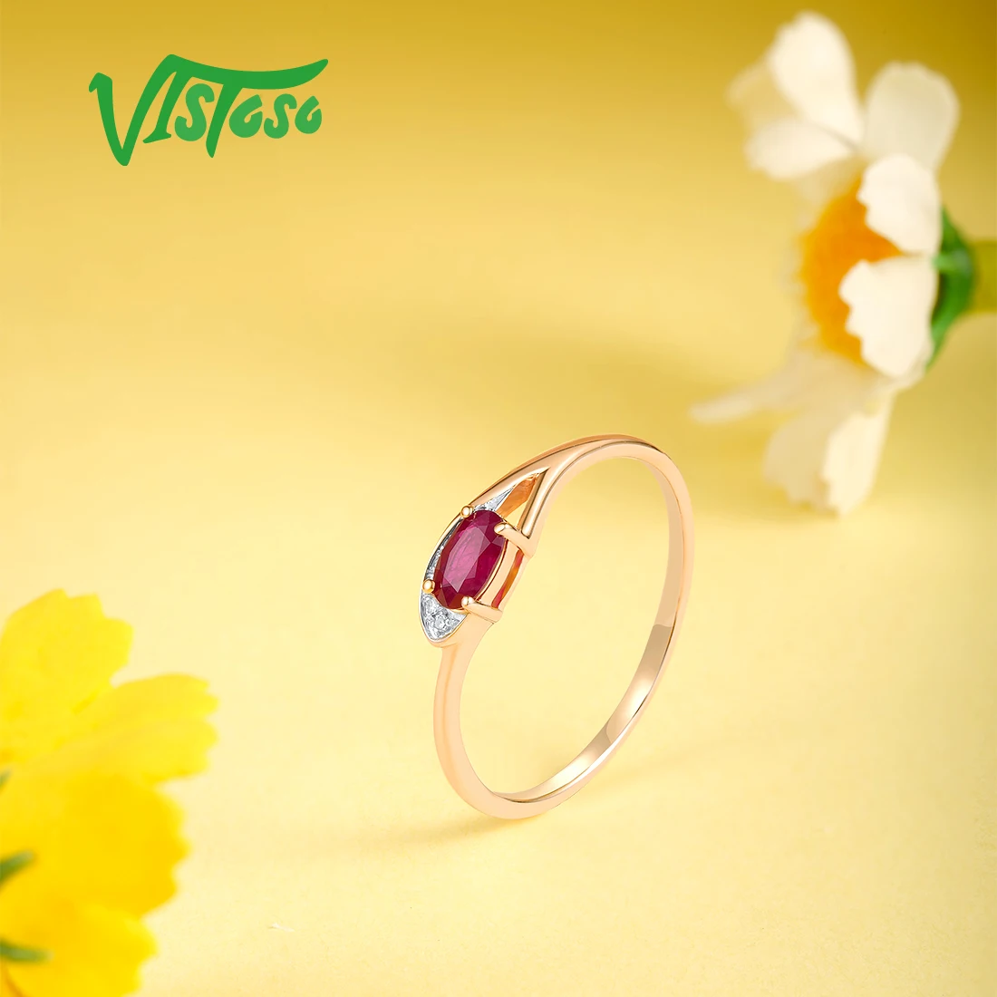 VISTOSO Genuine 14K Gold Ring For Women Sparkling Diamonds Ruby Blue Sapphire Delicate Wedding Engagement Gifts Fine Jewelry