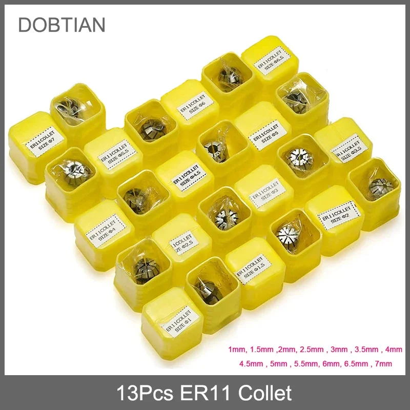 13Pcs ER11 Collet Chuck CNC Spindle ER11 Collet Lathe Tool Holder Pinza ER11 Collet Set From 1-7MM for CNC Milling Lather