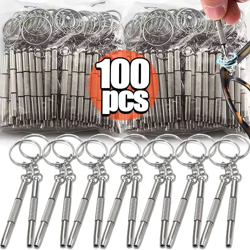 5-100Pcs Steel Glasses Screwdriver Eyeglass Screwdriver Watch Repair Kit With Keychain Portable Hand Tools