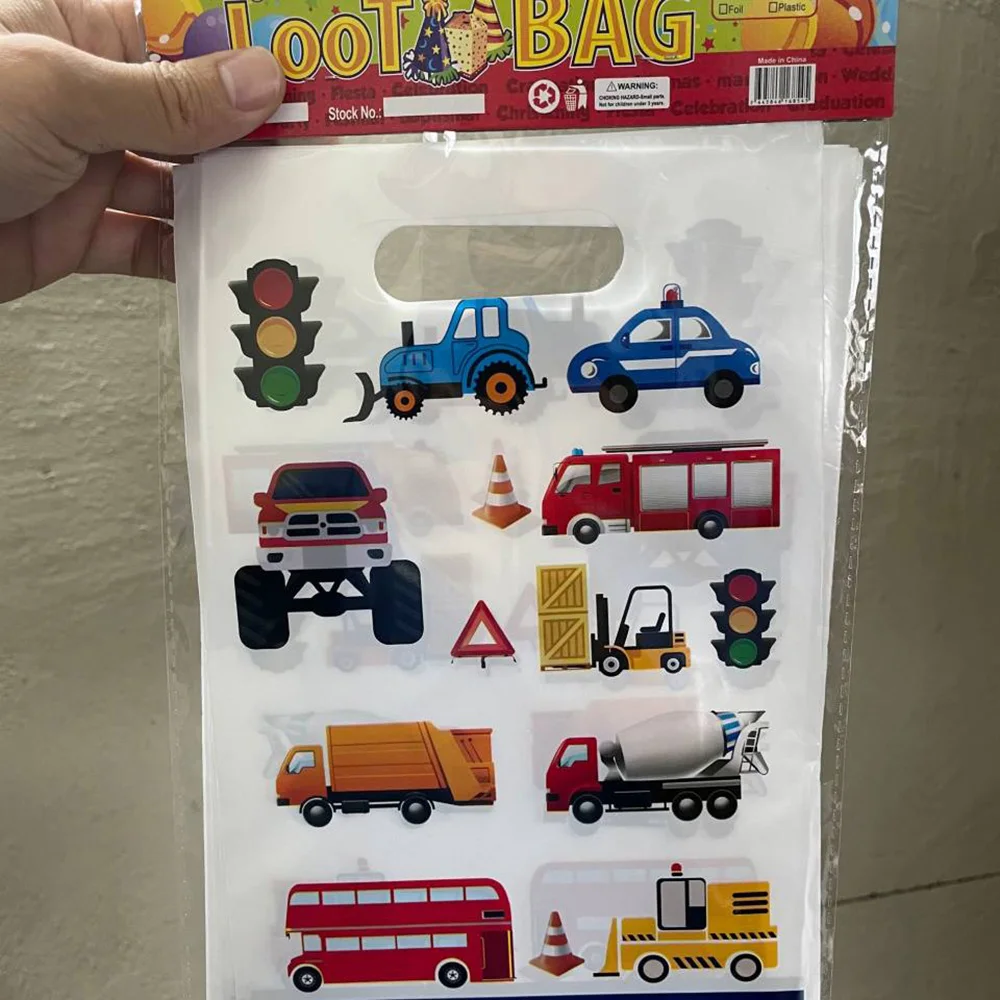 30pcs Cute Traffic Car Vehicle Theme Party Gift Bags Construction Birthday Goodies Treat School Train Bus Firetruck Printed