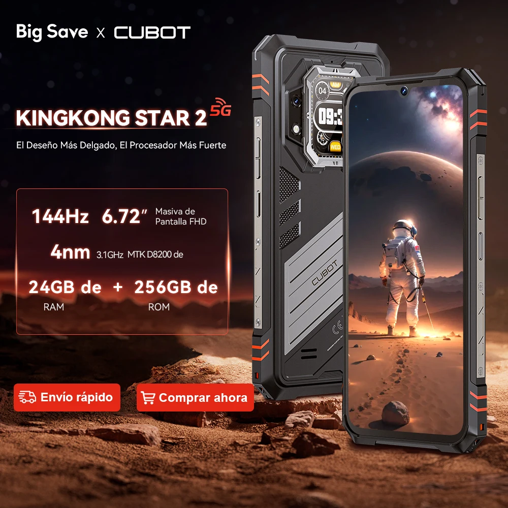Cubot KingKong Star 2, un smartphone 5G ultrafino y resistente, Dimensity 8200 de 4 nm y 3,1 GHz, 24 GB de RAM (12 GB + 12 GB ampliados), 256GB de ROM, pantalla grande de 6,72" y 144 Hz, 5G movil, NFC