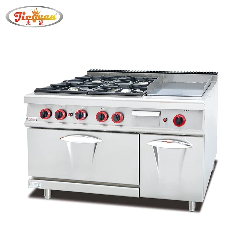 Freestanding Vertical Stainless Steel Gas Cooking Range Stove With 4 Burner And Griddle And Oven