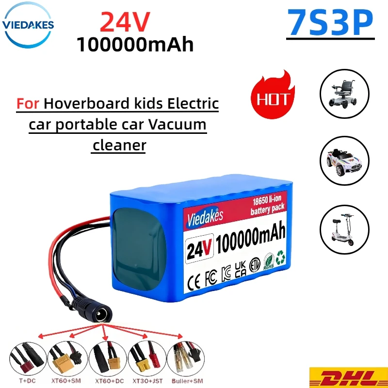 

24V 80Ah (80000mAh) 7S3P 18650 Li-ion Battery Pack + 29.4V 2A Charger - For Wheelchair Power Replacement.