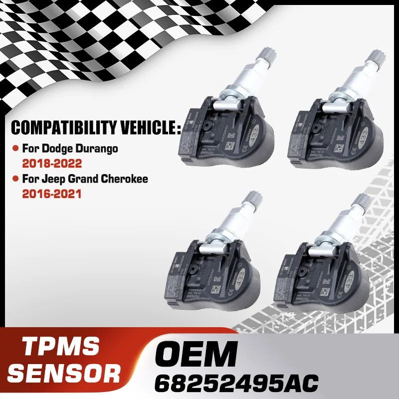 

1/4Pcs Car TPMS Tire Pressure Monitor Sensor System For Dodge Durango 2018-2022 Jeep Grand Cherokee 2016-2021 68252495AC 433 MHz