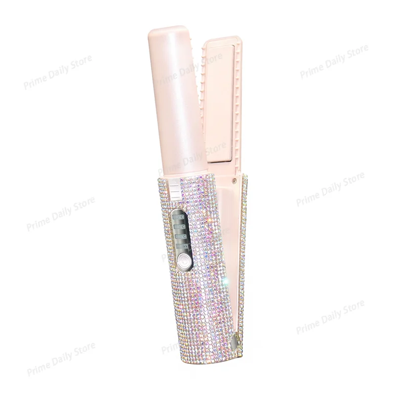 2-In-1 Electric USB Hair Straightening Brush Straightener Flat Iron Multifuncional Comb Straightening Styler Crystal Rhinestone