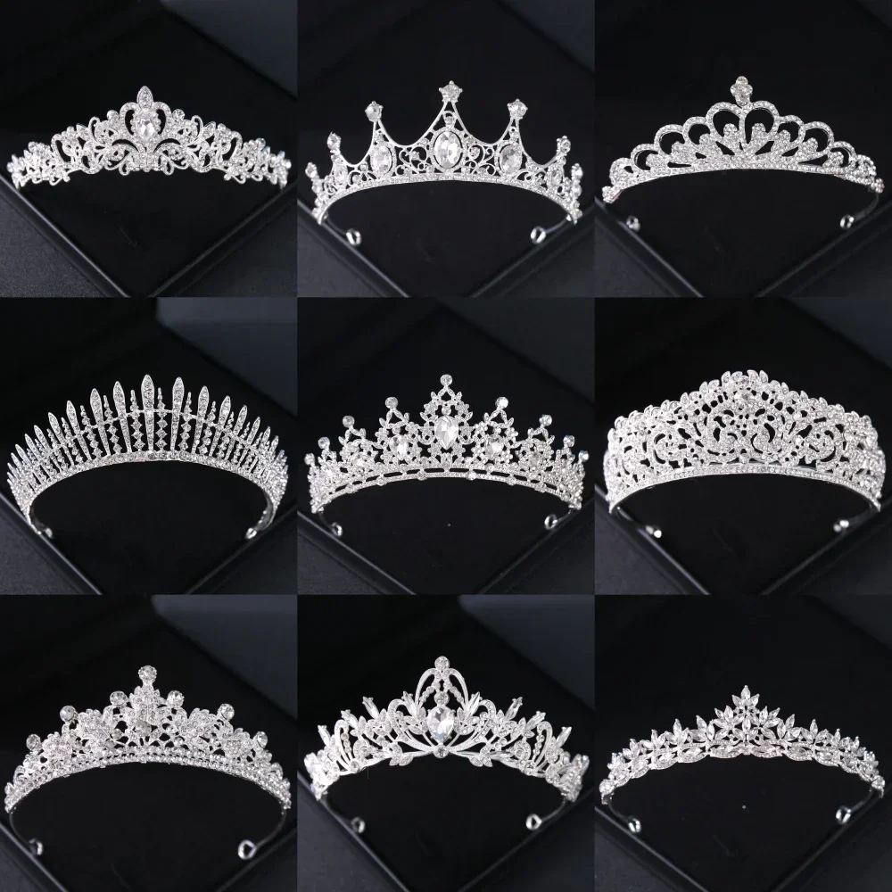 Silver Color Crystal Bridal Tiaras And Crowns Rhinestone Prom Princess Crown Tiara For Women Wedding Hair Accessories Jewelry