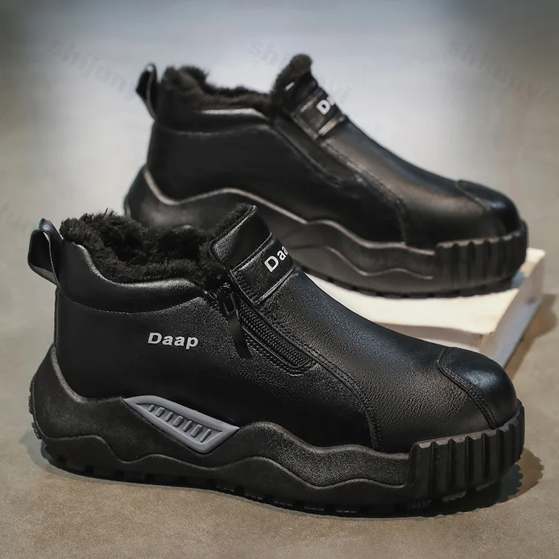 

Winter Leather Men Ankle Boots 2025 Fashion Warm Man Snow Boots Lightweight Cotton Boots Designer Mens Work Outdoor Sneakers