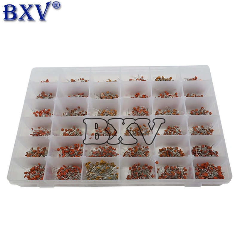 3600PCS 1PF-100nF Ceramic Capacitor Assortment Kit 10PF 22PF 33PF 47PF 100PF 330PF 470PF 1NF 10NF 47NF 50V Capacitors Set BXV