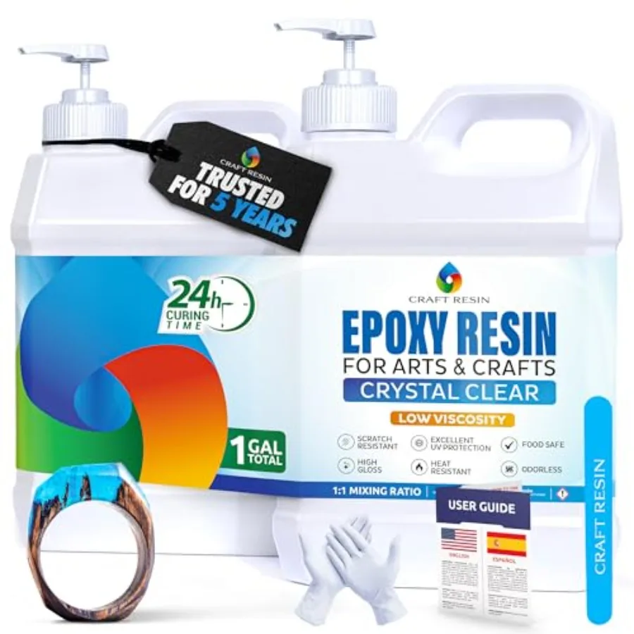 

Crystal Clear Epoxy Resin Kit with Pumps - Food Safe and UV Resistant for DIY Art, Wood, Jewelry Making, Coasters, Mold Casting
