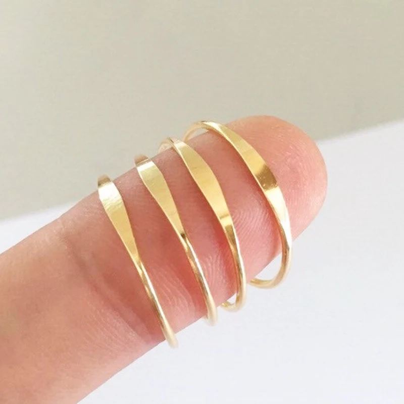 14K Gold Filled Hammered Rings 1mm/1.27mm Flat Top Stacking Ring Dark Yellow Color Size 5/6/7/8/9 Wholesale DIY Jewelry Findings