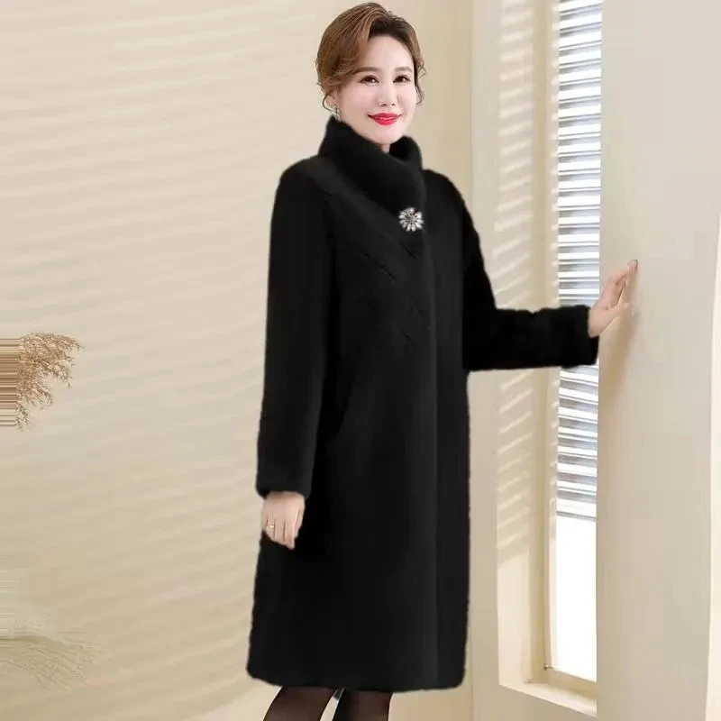 Hohe Qualität Mutter Nerz Lange Jacke Winter Mode Temperament Verdicken Warme Pelzmantel Mittleren Alters Weibliche Warme Mäntel 5XL