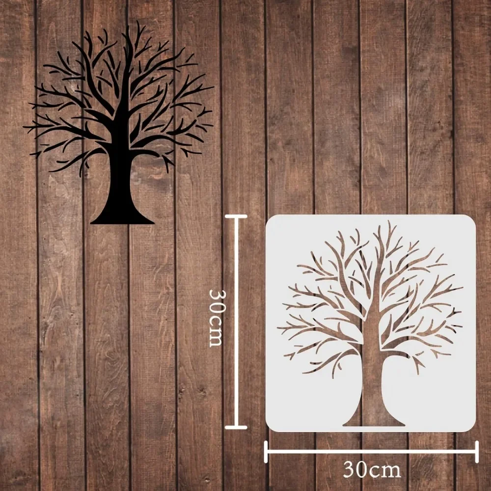 Tree Stencils Template 11.8x11.8inch Plastic Tree Branches Drawing Painting Stencils Square Reusable Stencils for Painting