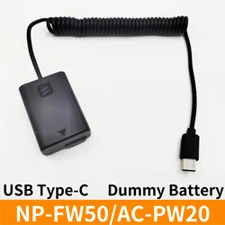 NP-FW50 Dummy Battery USB TYPE C to AC-PW20 DC Coupler for Sony A6000 A6300 A6400 A6500 ZV-E10 A7M2 A7S2 A7RII Camera