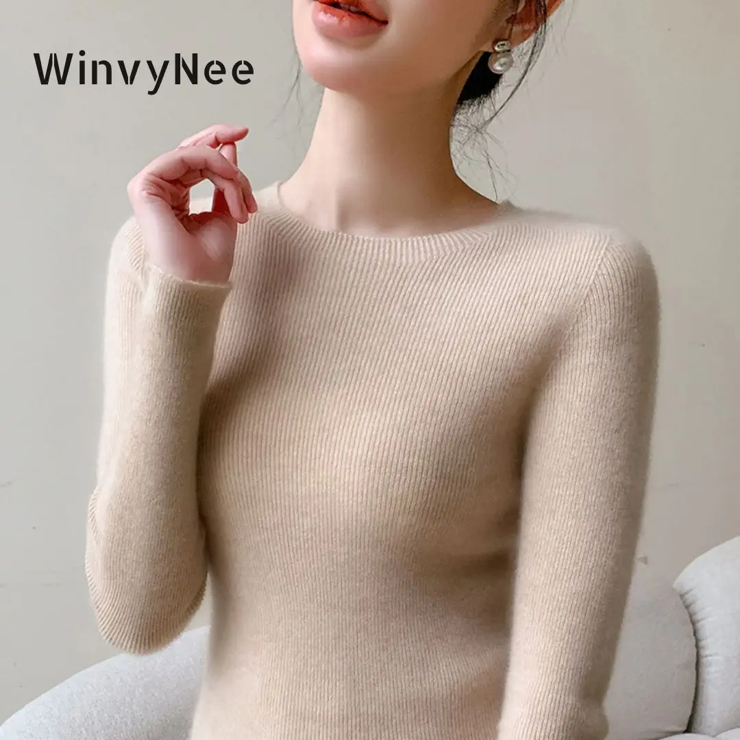 

WinvyNee Women's Knitted Sweater Long Sleeve O neck Slim Sweaters Solid Elastic Pullover Sexy Basic Female Tops Autumn A1067001