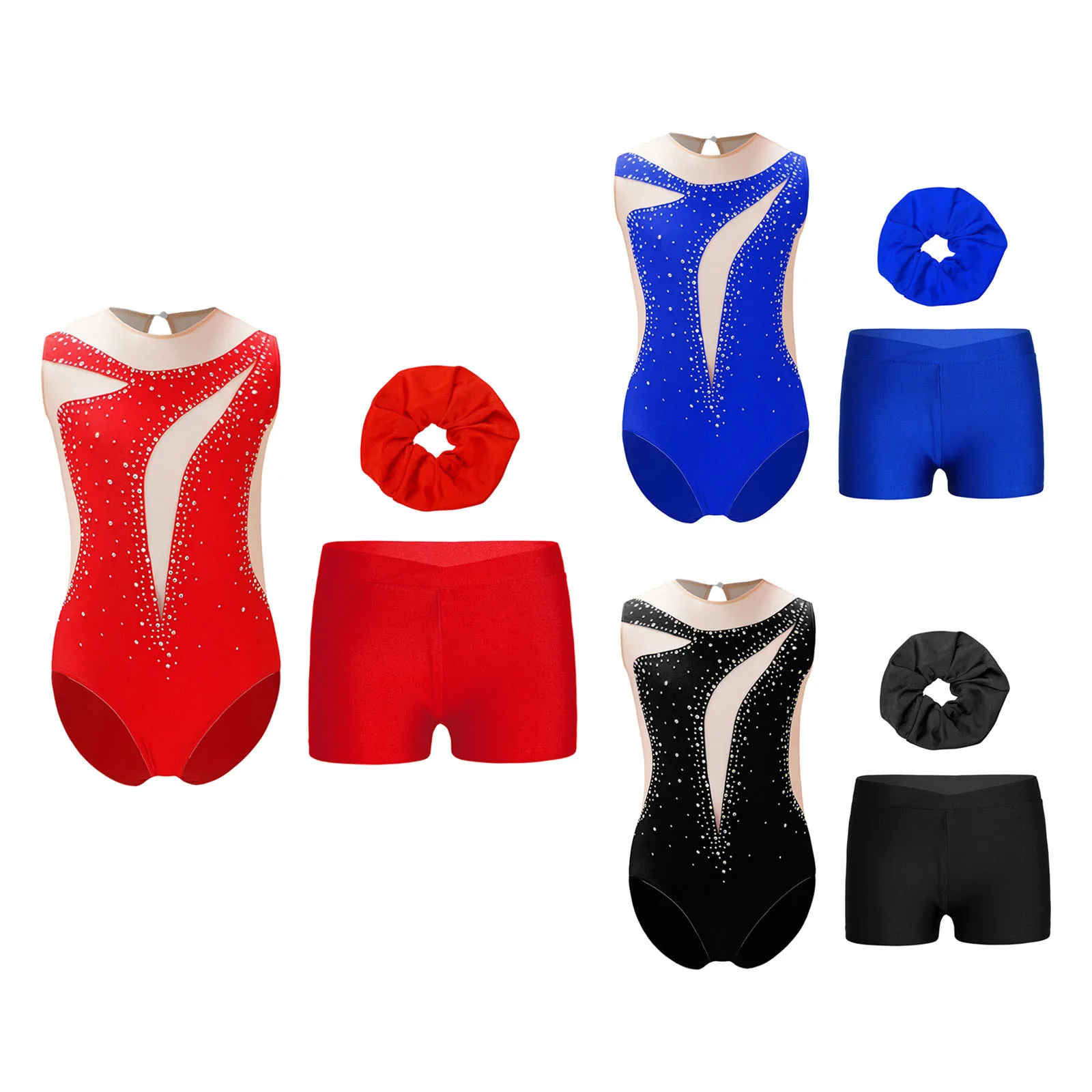 في سن المراهقة الفنية الشكل التزلج الباليه الرقص الغنائي الزي التألق حجر الراين إيقاع الجمباز فستان رقص مع السراويل عقال