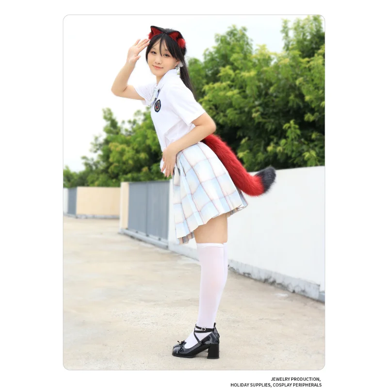 Anime Fox Tail Cosplay Costume Suit Kawaii Fox Ears Headband Hair Accessories Gyaru JK Girl Halloween Party Cosplay Props