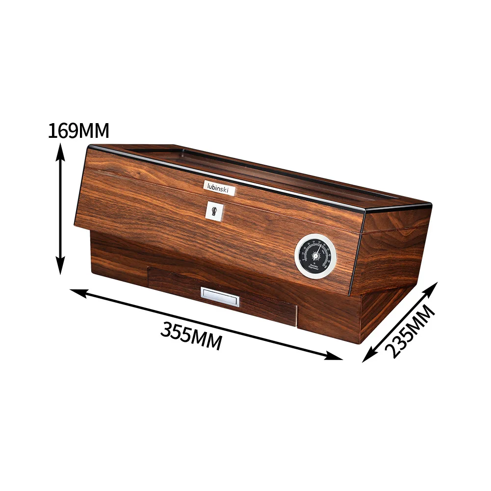 Log Wood Grain Cigar Humidor, Glass Display, Transparent Cigarette Case, Portable with Key Lock, 50 Cigar Boxes, Holder Humidor