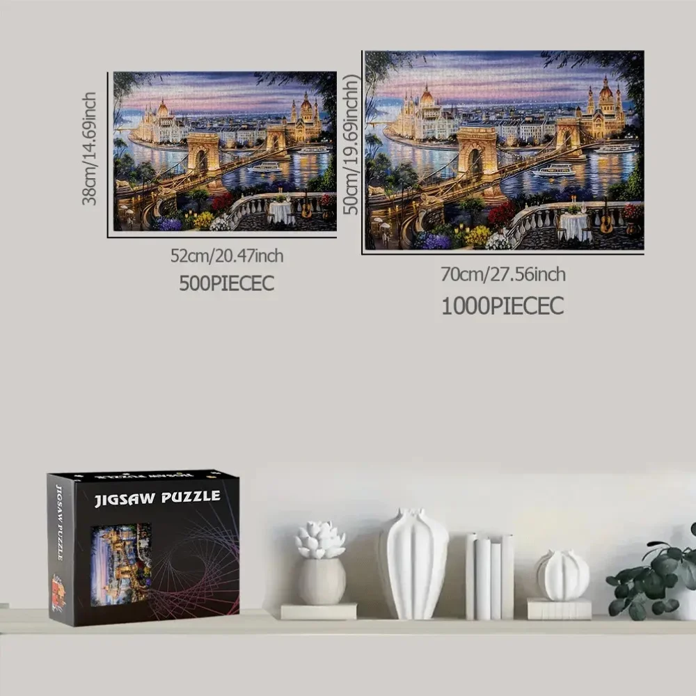 Budapest Night Cityscape Bridge Puzzle für Erwachsene, Reisethema, geistiges Spiel, Heim- und Freizeit, dekoratives Puzzle-Spielzeug