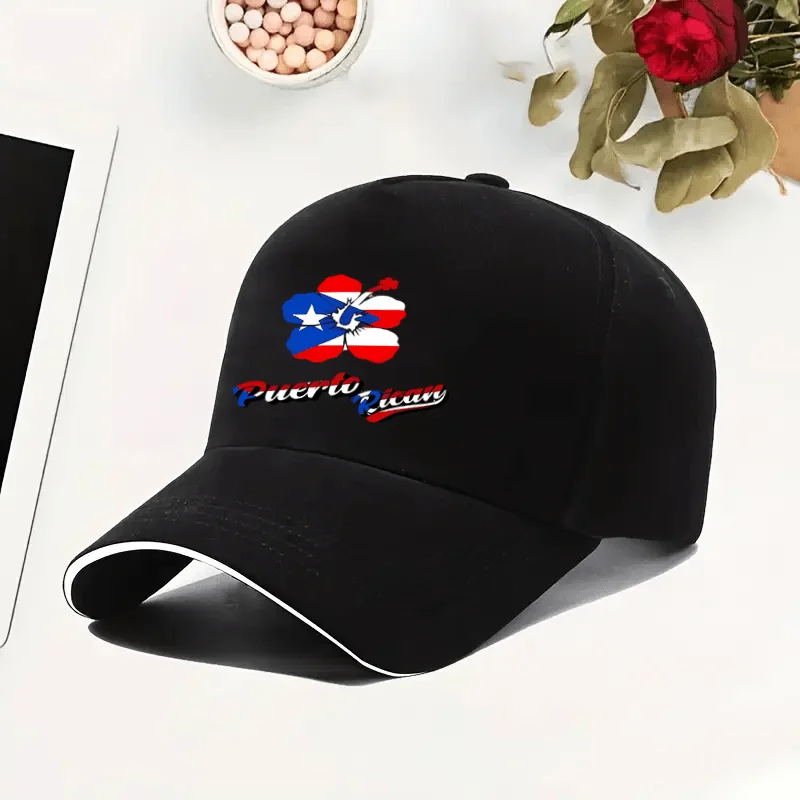 Puerto Rican Flag Baseball Cap - Adjustable Quick-Lock Closure, Breathable 100% Polyester, Black with Vivid National Design - Ca