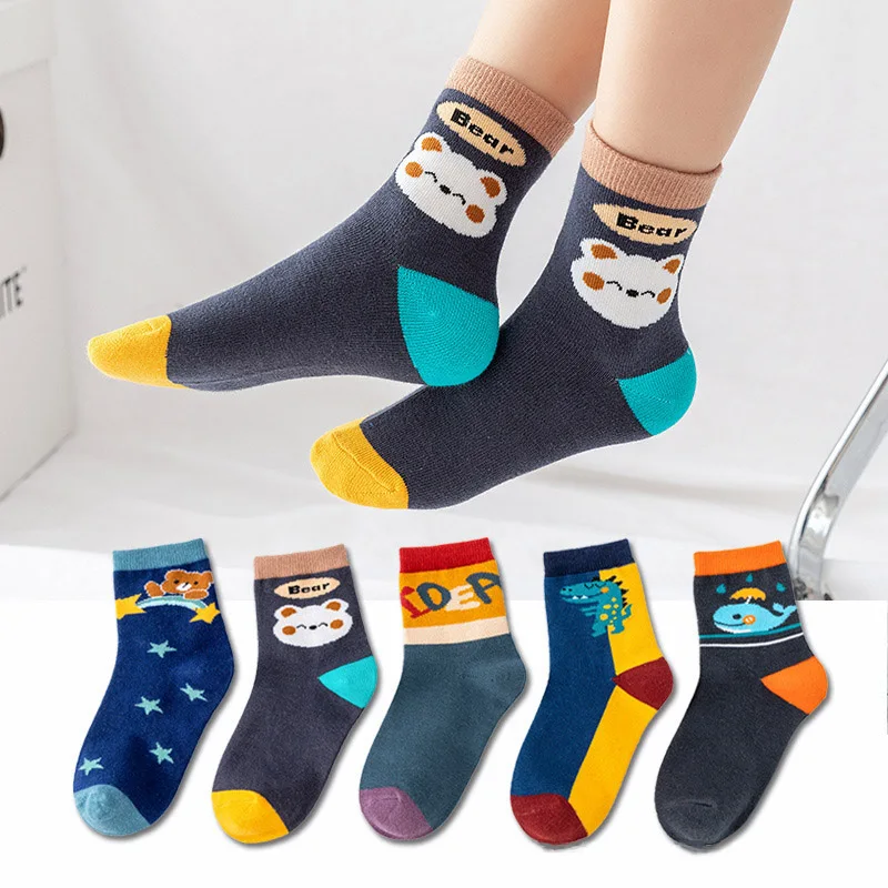 5Pairs/Lot Baby Socks Cartoon Animal Kids Cotton Mid Tube Socks For Boys Girls Autumn Winter Cute Warm Floor Sock